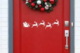 Christmas Vinyl Door Decal, Santas Sleigh With Reindeers Wall Stickers, Laptop Sticker, Xmas Stickers, Holiday Decor, Murals - thumbnail 1