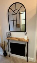 Narrow Omni Rustic Console Table With Black 3 Pin Hairpin Legs. - Hallway/Radiator Cover - 15cm Depth