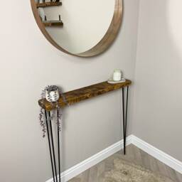 Narrow Omni Rustic Console Table With Black 3 Pin Hairpin Legs. - Hallway/Radiator Cover - 15cm Depth - thumbnail 3