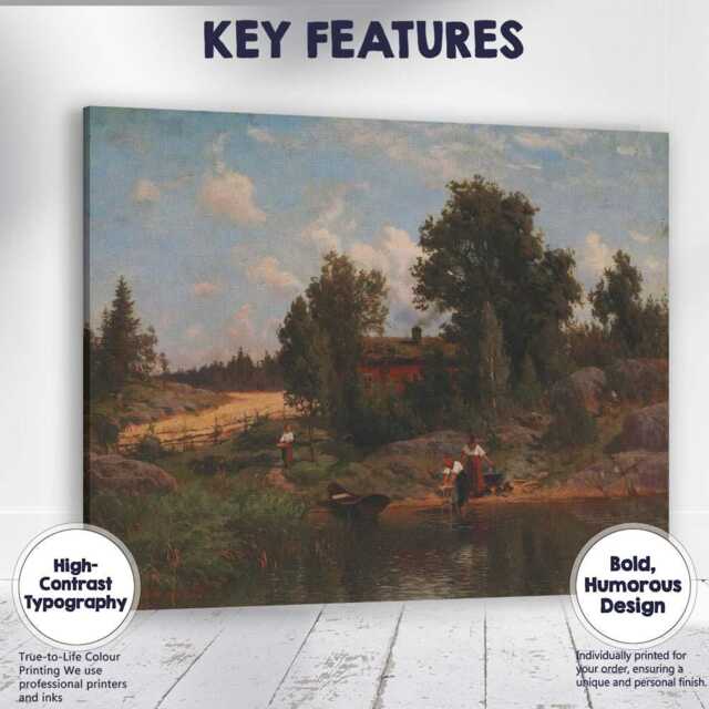 Scandinavian Lakeside Cottage Riverside Rural Life Landscape Canvas Wall Art Print Decor Picture Ready To Hang - image 1