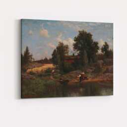 Scandinavian Lakeside Cottage Riverside Rural Life Landscape Canvas Wall Art Print Decor Picture Ready To Hang - thumbnail 4