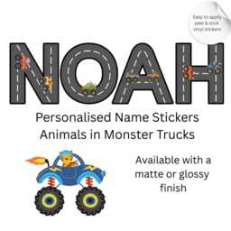 Personalized Name Stickers With Monster Trucks Animals Driving Hot Rods 3 Height Size Of Vinyl Letter - thumbnail 2