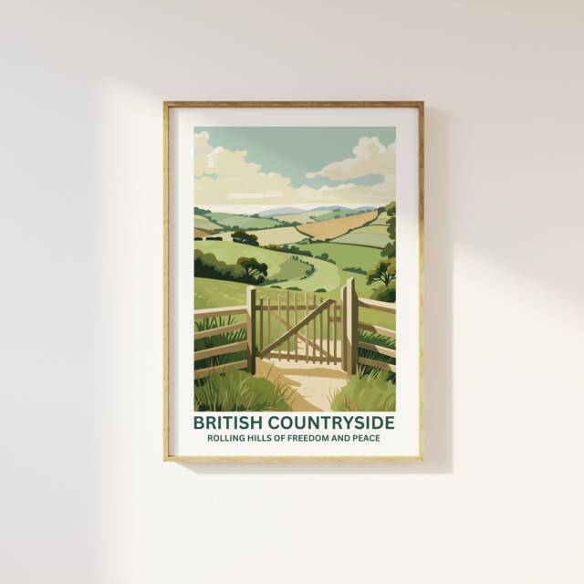 British Countryside Fields Print - Rolling Hills Rural Nature Peace Plants Art, Living Room Bedroom Colourful Poster Timeless Classic - image 1
