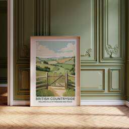British Countryside Fields Print - Rolling Hills Rural Nature Peace Plants Art, Living Room Bedroom Colourful Poster Timeless Classic - thumbnail 3
