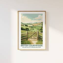 British Countryside Fields Print - Rolling Hills Rural Nature Peace Plants Art, Living Room Bedroom Colourful Poster Timeless Classic - thumbnail 1