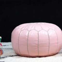 Next Day Delivery - Handmade Moroccan Leather Pouf Ottoman Pink Floor Cushion, Footstool Unprefilled - thumbnail 3