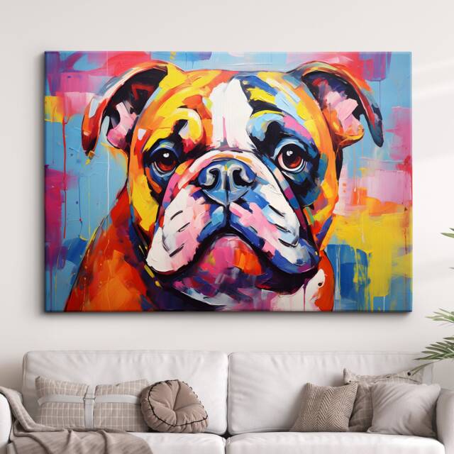 Bulldog Fun Animal Dog Pet Lover Abstract Oil Painting Wall Art, Framed Canvas Poster Print, Home Kitchen Office Room Decor, Gifts - image 1