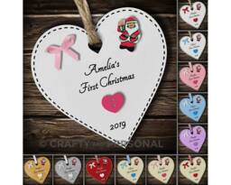Personalised Baby's 1st First Christmas Bauble Wooden Heart Tree Ornament Or Magnet Gift For Boy Girl