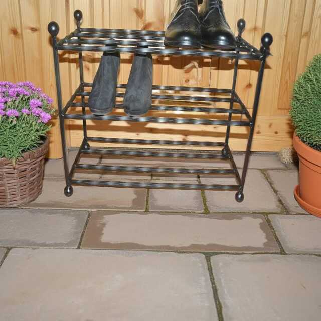 Wrought Iron Shoe Rack, Candy Twist Entryway Organizer, 6-9 Pair Storage, Handmade Wimborne Works - image 1