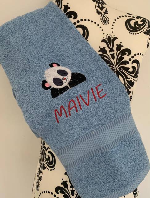 Panda Head Towel - Personalised Face Cloth/Hand Bath = Embroidered - image 1