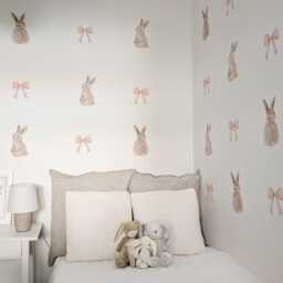 Fabric Nursery Wall Stickers - Bunnies & Pink Bows Removable Decals For Kids' Bedroom Or Playroom - thumbnail 3
