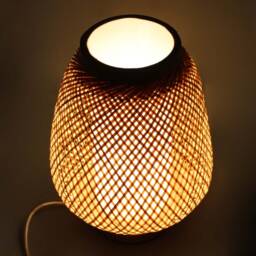 Handwoven Bamboo Table Lamp Natural Bedside Nightstand Light - thumbnail 3