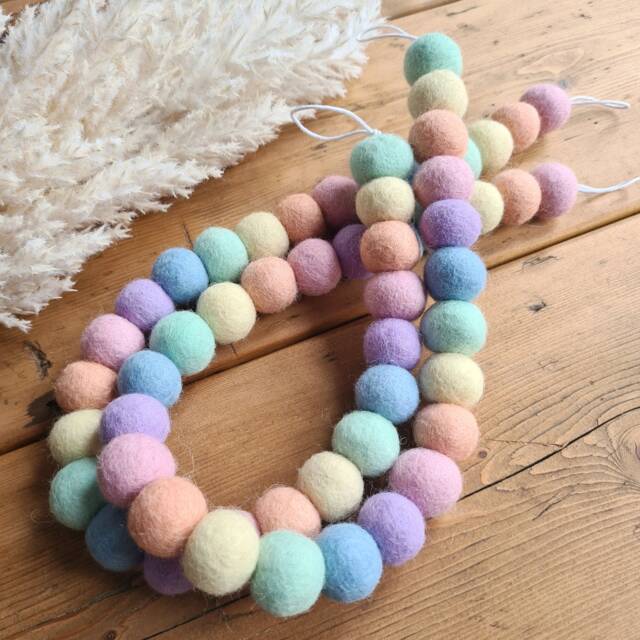 Pastel Rainbow Felt Ball Curtain Tie Backs Nursery Decoration - image 1