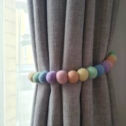 Pastel Rainbow Felt Ball Curtain Tie Backs Nursery Decoration - thumbnail 3