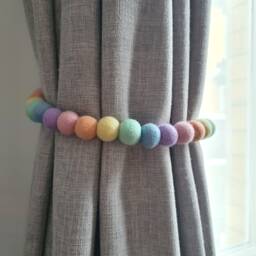 Pastel Rainbow Felt Ball Curtain Tie Backs Nursery Decoration - thumbnail 2