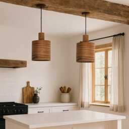 Set Of 2 Walnut Pendant Light For Kitchen Island, Mid Century Lamp Dining Room, Rustic Wood Lighting Chandelier - thumbnail 3