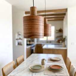 Set Of 2 Walnut Pendant Light For Kitchen Island, Mid Century Lamp Dining Room, Rustic Wood Lighting Chandelier - thumbnail 4