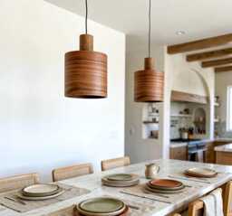 Set Of 2 Walnut Pendant Light For Kitchen Island, Mid Century Lamp Dining Room, Rustic Wood Lighting Chandelier
