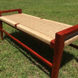 Danish Cord- Scandinavian Modern Wood Bench - Mid Century Modern - thumbnail 2