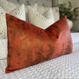 Luxurious Orange Gold Copper Velvet Cushion Cover For Sofa, Bed, Designer Metallic Tapini Space Fabric All Sizes - thumbnail 4