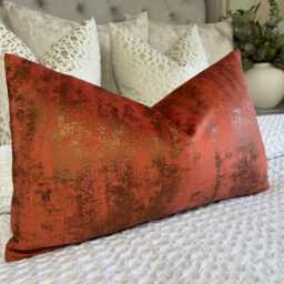 Luxurious Orange Gold Copper Velvet Cushion Cover For Sofa, Bed, Designer Metallic Tapini Space Fabric All Sizes