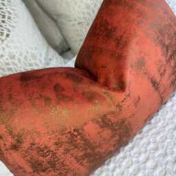 Luxurious Orange Gold Copper Velvet Cushion Cover For Sofa, Bed, Designer Metallic Tapini Space Fabric All Sizes - thumbnail 3