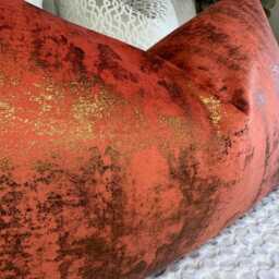 Luxurious Orange Gold Copper Velvet Cushion Cover For Sofa, Bed, Designer Metallic Tapini Space Fabric All Sizes - thumbnail 2