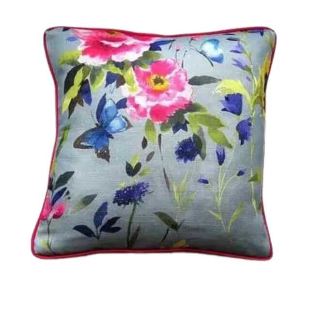 Bluebellgray Teal Butterfly Linen Cushion Cover Floral Throw Pillow - image 1