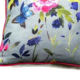 Bluebellgray Teal Butterfly Linen Cushion Cover Floral Throw Pillow - thumbnail 3