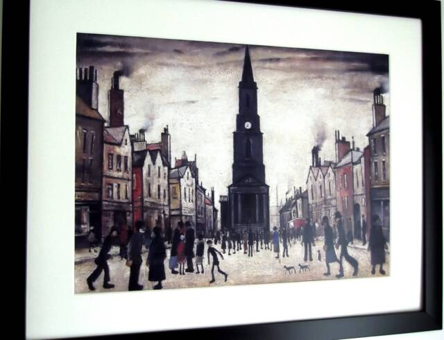L S Lowry Art Print - Berwick Upon Tweed Satin Black Frame With White Mount & Textured Image - image 1