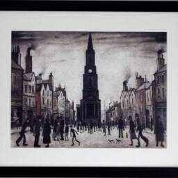 L S Lowry Art Print - Berwick Upon Tweed Satin Black Frame With White Mount & Textured Image - thumbnail 2