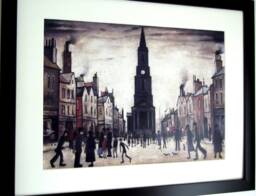 L S Lowry Art Print - Berwick Upon Tweed Satin Black Frame With White Mount & Textured Image - thumbnail 1