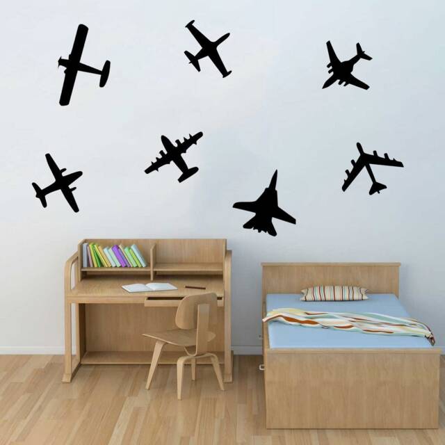 Set Of 7 Aeroplane Vinyl Wall Stickers - Childrens Nursery Room Kids Decoration Planes - image 1