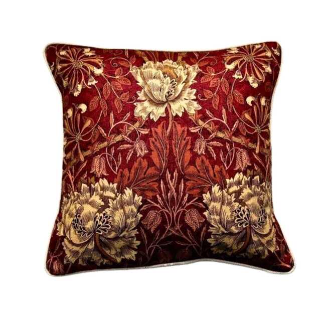 William Morris, Honeysuckle & Tulip, Brown, Beige Gold Linen Cushion Cover, Throw Pillow Homeware Decor - image 1