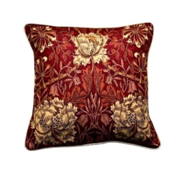 William Morris, Honeysuckle & Tulip, Brown, Beige Gold Linen Cushion Cover, Throw Pillow Homeware Decor - thumbnail 1