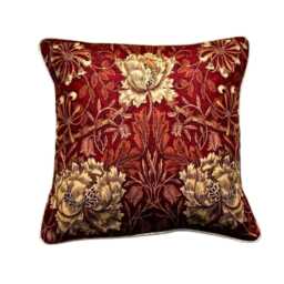 William Morris, Honeysuckle & Tulip, Brown, Beige Gold Linen Cushion Cover, Throw Pillow Homeware Decor