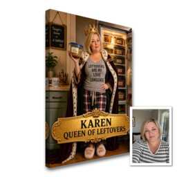 Personalised Queen Of Leftovers Canvas From Photo, Custom Name & Text Wall Decor Birthday Present For - thumbnail 1