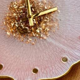 Clock, Wall Clock, Resin Art Grandfather Decoration, Art, Object, Gift, Flowers, Pink Clock With Gold Leaf - thumbnail 4