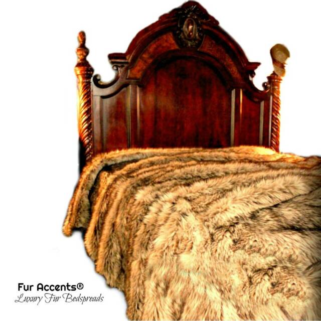Faux Fur Throw Blanket, Soft Brown Coyote, Minky Cuddle Lining - image 1