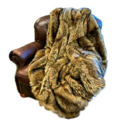 Faux Fur Throw Blanket, Soft Brown Coyote, Minky Cuddle Lining - thumbnail 3