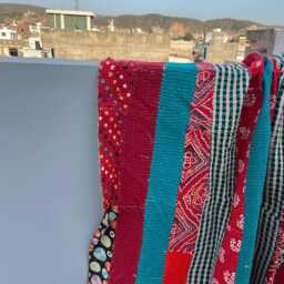 Block Print Patchwork Reversible Cotton Kantha Quilt Handmade Decorative Throw - thumbnail 3