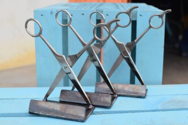 Custom Business Card Holder, Scissors - Metal Art/steampunk Hairdresser Barber - image 1