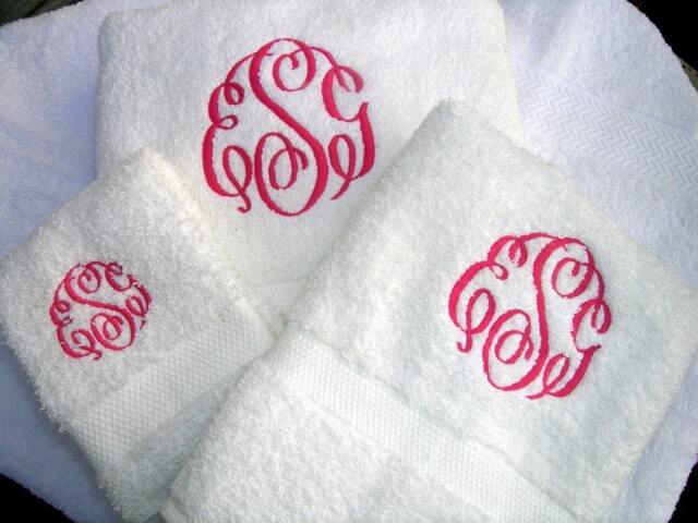 Monogrammed 3 Pieces White Towels Set - Grandeur Hospitality 100% Cotton Style 15 Shown - image 1