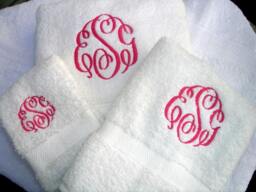 Monogrammed 3 Pieces White Towels Set - Grandeur Hospitality 100% Cotton Style 15 Shown