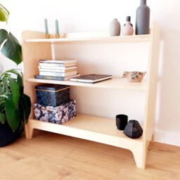 Boho Bookshelf Plywood Bookcase - Minimal Wooden Shelf For Living Room - thumbnail 4