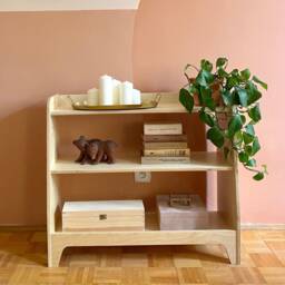 Boho Bookshelf Plywood Bookcase - Minimal Wooden Shelf For Living Room - thumbnail 2
