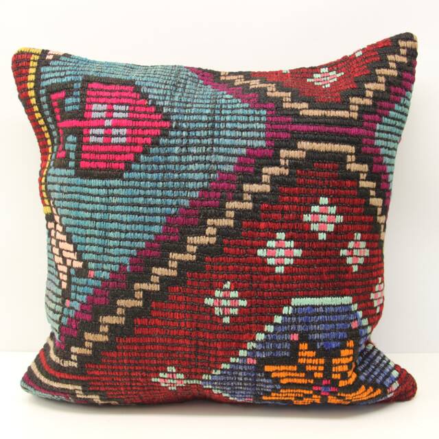Handmade Turkish Kilim Pillow Cover 20x20, Retro Home Decor - image 1