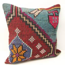 Handmade Turkish Kilim Pillow Cover 20x20, Retro Home Decor - thumbnail 2