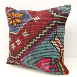 Handmade Turkish Kilim Pillow Cover 20x20, Retro Home Decor - thumbnail 3