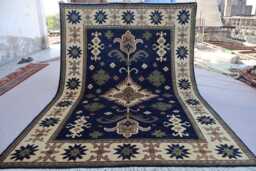 One Of A Kind Rare Rug 6x9 Dark Blue Afghan Kazak Rug, Hand Knotted Veg Dyes Wool Geometric Oriental Area Bedroom, Living Room Rug - thumbnail 1